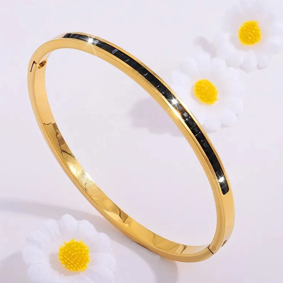 ZAKOL 5/1 Stück funkelndes Edelstahl-Armband-Set mit Zirkonia-Intarsien für Damen, stapelbare Armreifen, modisch, lichtecht, Schmuck, Geschenk