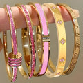 ZAKOL 5/1 Stück funkelndes Edelstahl-Armband-Set mit Zirkonia-Intarsien für Damen, stapelbare Armreifen, modisch, lichtecht, Schmuck, Geschenk