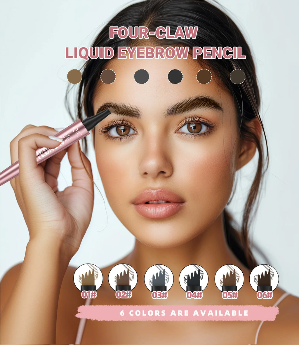 Augenbrauenstift mit 4 Gabelspitzen, 3D-Microblading, wasserfest, dunkelbraun, natürliche Farbe, feiner Strich, magischer Augenbrauenstift, 2024, neue Damen