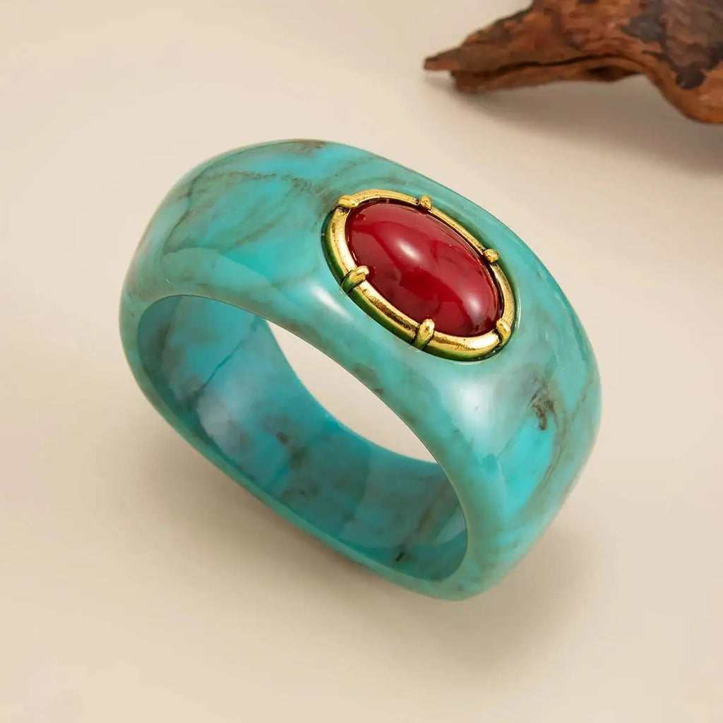 KunJoe Vintage Chunky Resin Acryl Armreif für Damen, Bohemian Geometrisch Unregelmäßiger Breiter Armreif, Schmuck Accessoire