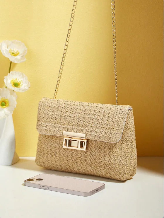 Modische Retro-Stil Gewebte Einzel-Schultertasche für Damen, Vielseitige Trendige Crossbody-Strohtasche, Bohemian-Style Kleine Quadratische Tasche