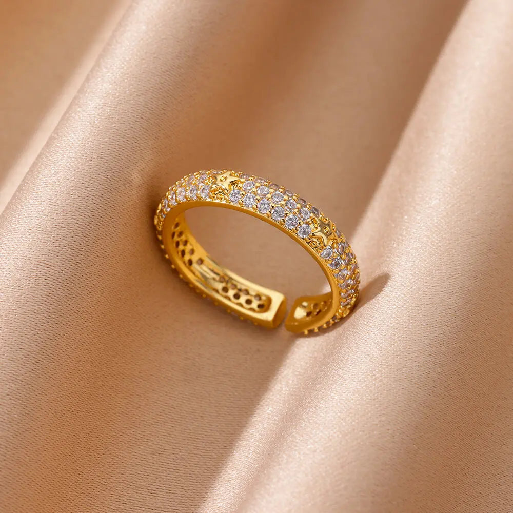 Goldener Herzring aus Edelstahl mit Zirkon – 18K vergoldet, Ehering für Frauen