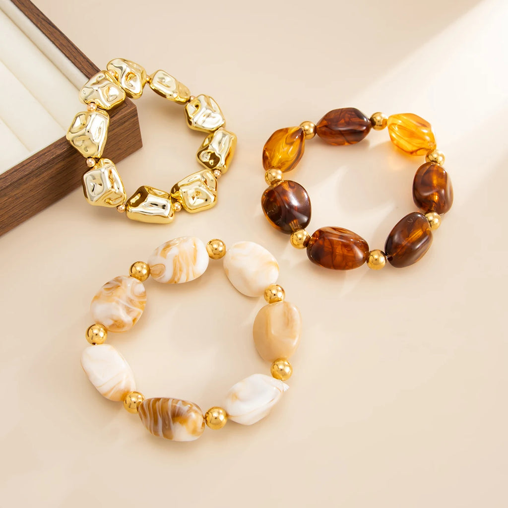 Salircon Y2K 3 Teile/satz Böhmischen Acryl Harz CCB Perlen Armband Frauen Vintage Barock Stil Spleißen Armreif Täglichen Charme Schmuck