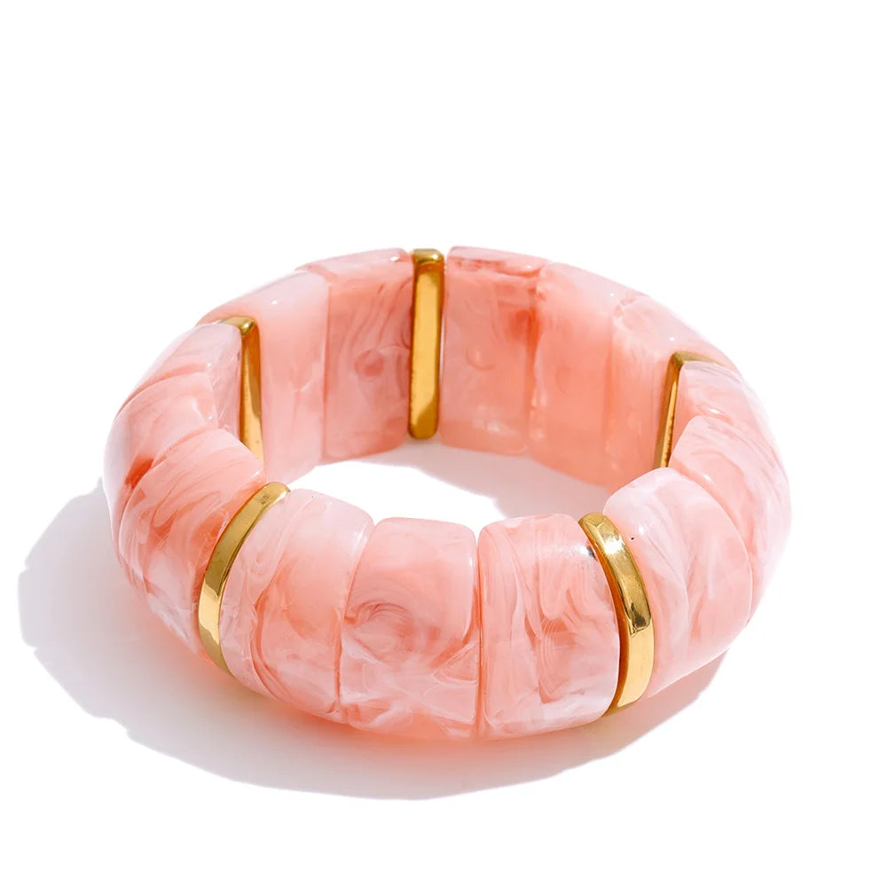 Yhpup elastisches Harz, Acryl, breites Armband, wasserdicht, trendig, Edelstahl, Handgelenk, heißer Verkauf, Statement-Schmuck, 2025, Geschenk