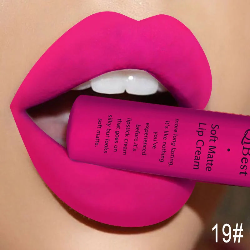 QIBEST Sexy Samt Matte Lip Gloss Flüssigen Lippenstift Lipgloss Schönheit Rot Nude Wasserdicht Langlebig Lip Stain Make-Up Für Frauen