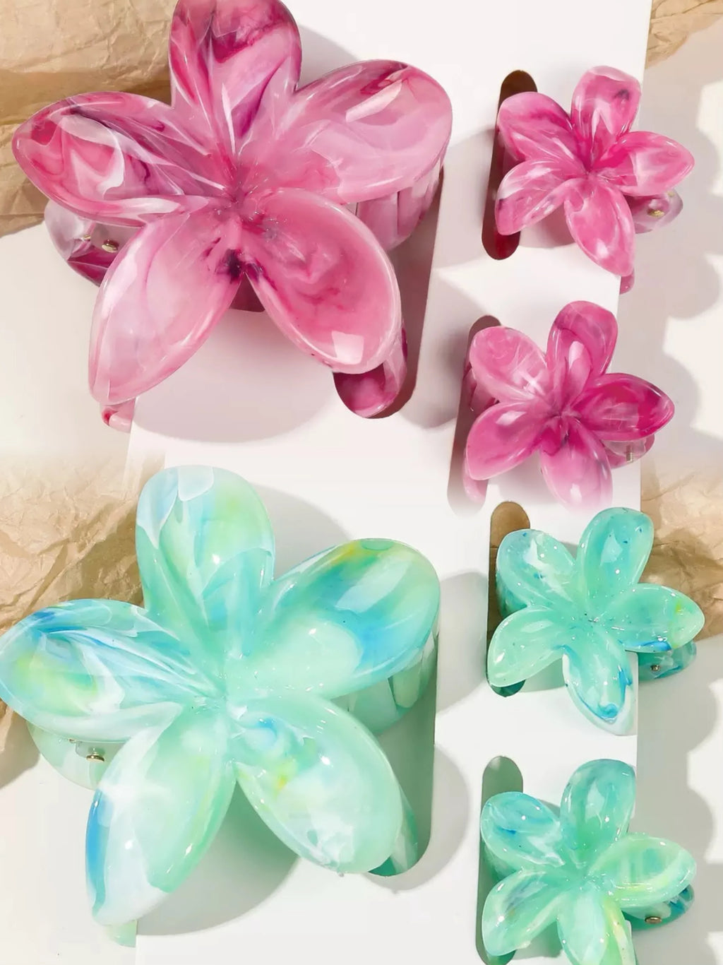 Hawaiianische Blumenkrallenklammern für Frauen, Blumen-Haarklammern mit Marmorader für dünnes Haar, süßer Strand-Haarschmuck