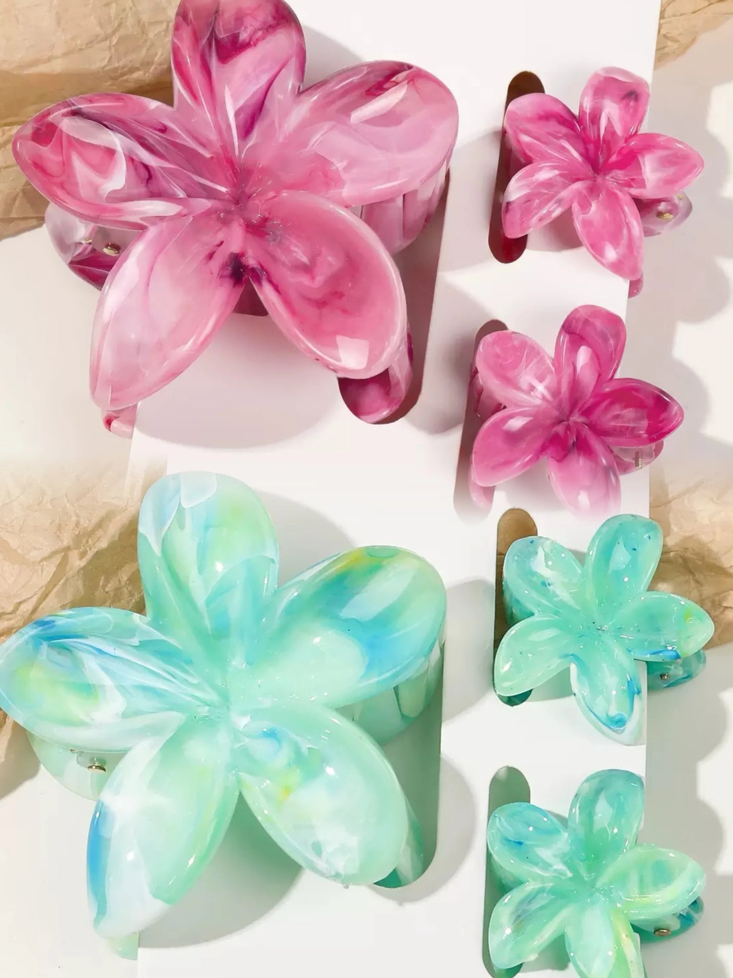 Hawaiianische Blumenkrallenklammern für Frauen, Blumen-Haarklammern mit Marmorader für dünnes Haar, süßer Strand-Haarschmuck