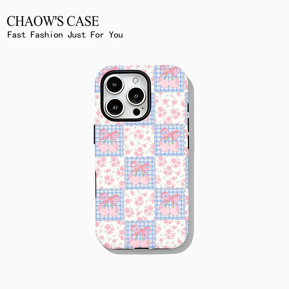 Modische, exquisite Handyhülle mit Schleife und Polka Dots für iPhone 17 16 15 14 13 12 11 Pro Max Air Plus – Luxuriöse doppellagige Rückabdeckung