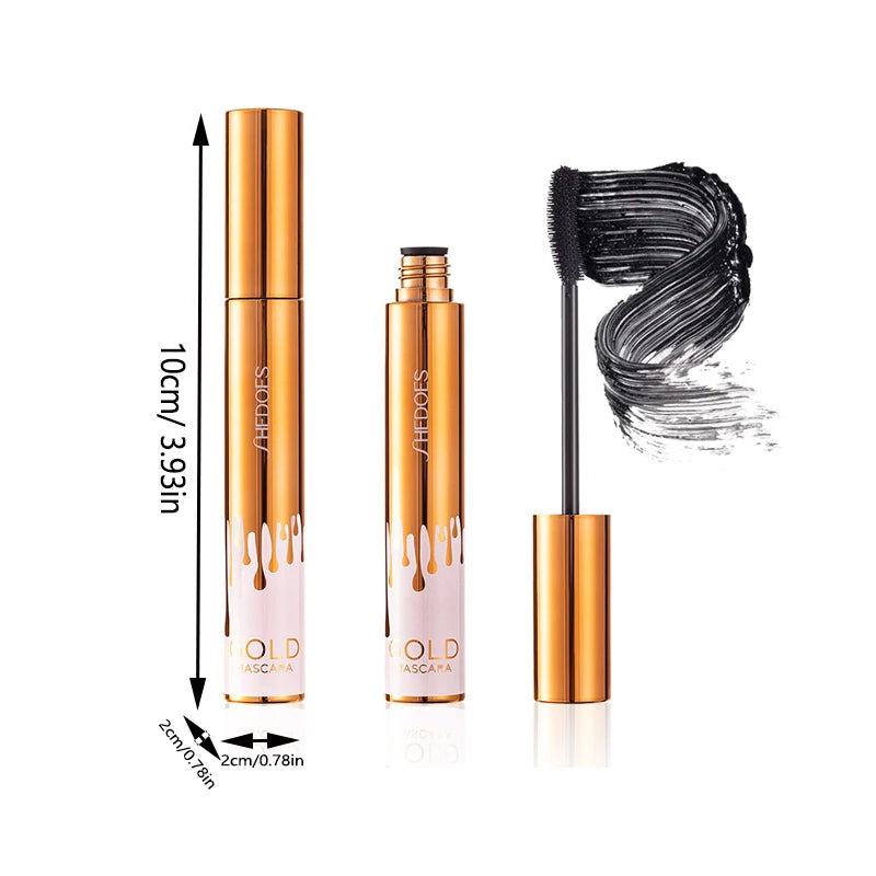 Dicke, lockige, schwarze, wasserfeste, nicht verschmierende, schlanke, langlebige und make-upfreie Augen-Mascara in schwarzer Goldfarbe