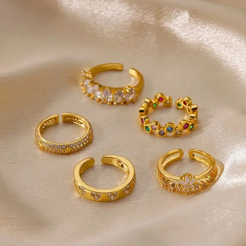 Goldener Herzring aus Edelstahl mit Zirkon – 18K vergoldet, Ehering für Frauen