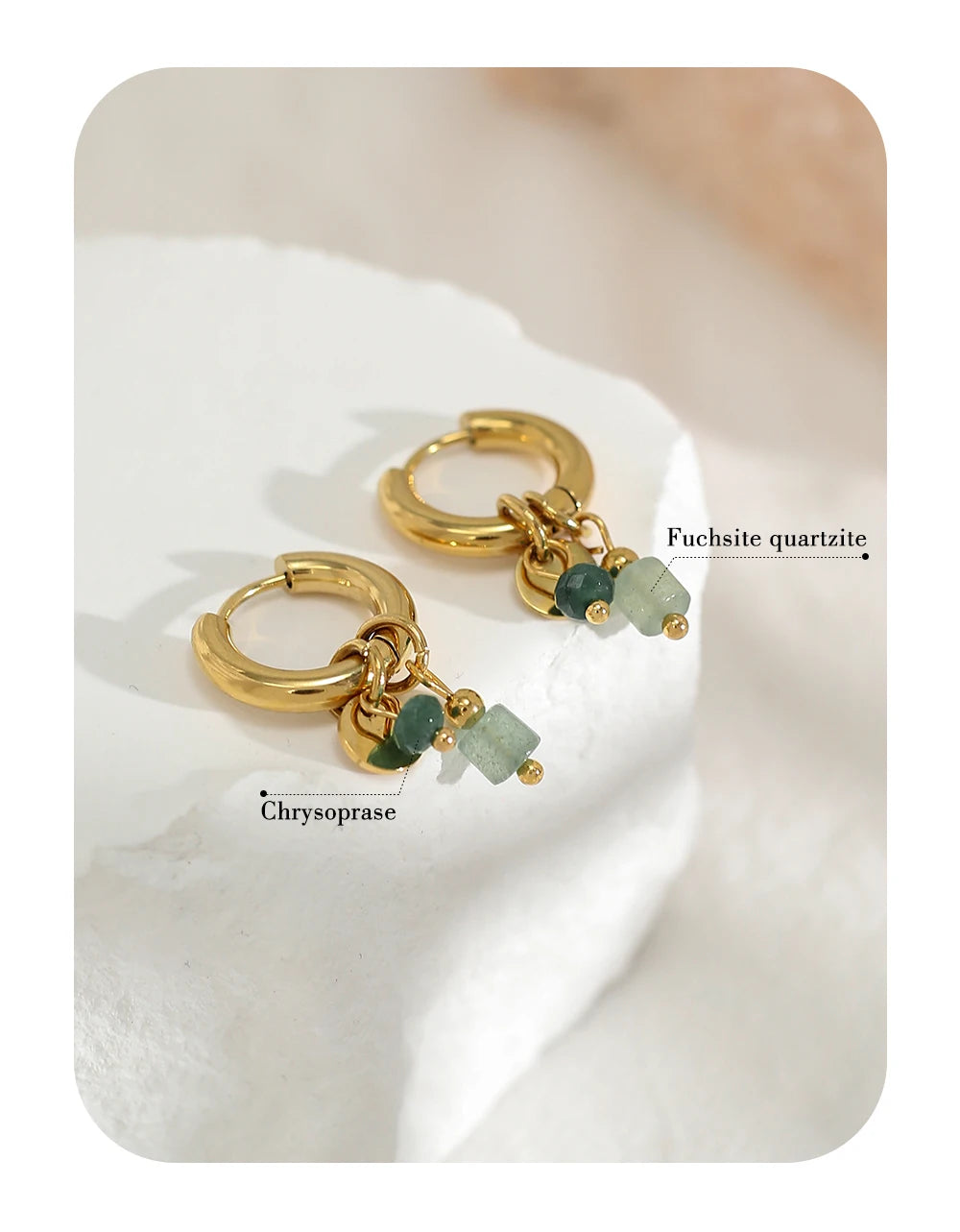 YACHAN 18 Karat vergoldete Edelstahl Creolen für Frauen Vintage grünen Naturstein Charms trend igen wasserdichten Schmuck