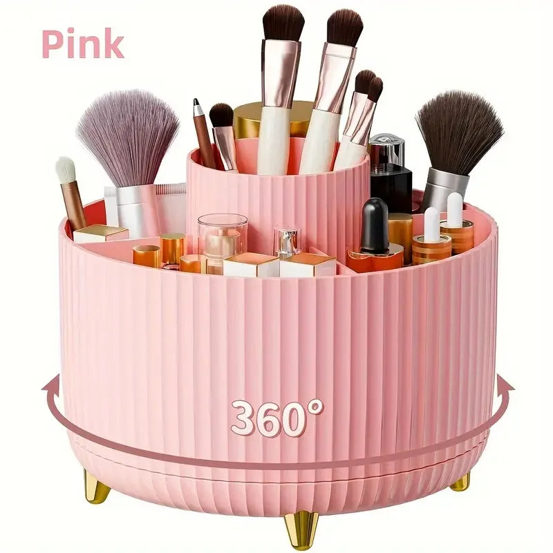 360 °   Rotierender 5-Slot-Make-up-Pinselhalter, Organizer, multifunktionale Schreibtischaufbewahrung, Kosmetikaufbewahrung für Waschtisch, Schreibtisch, Badezimmer