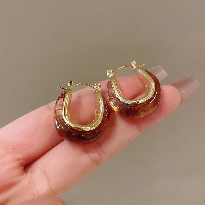 Vintage Tropft Öl U-förmigen Ohrring für Frauen Einfache Creolen Temperament Persönlichkeit Alle-passenden Schmuck Weibliche 2024