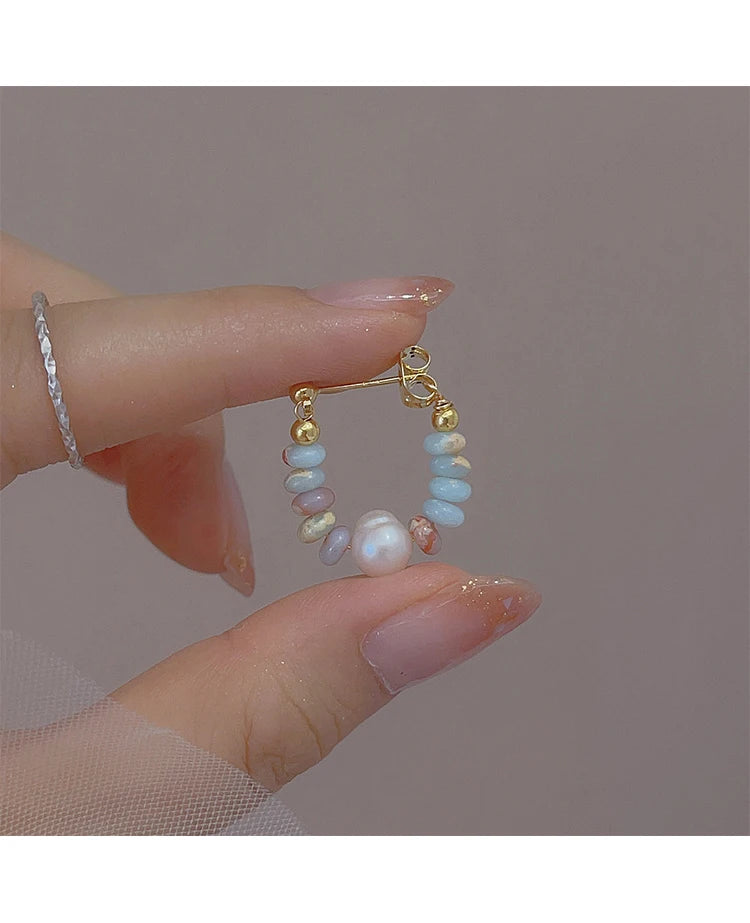 Urlaubsstil-Design, Naturstein-Perlen-Perlen-Anhänger-Ohrringe für Frauen und Mädchen, 2024, Modeschmuck, ungewöhnliche Accessoires