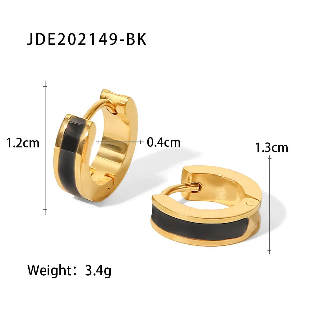 Glamour Jewelry Edelstahl tropfendes Öl schwarz weiß bunte Emaille-Creolen geometrische Emaille-Ohrstecker für Frauen