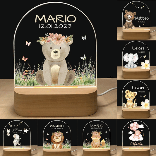 Personalisierbares Baby Nachtlicht mit USB & Holzbasis