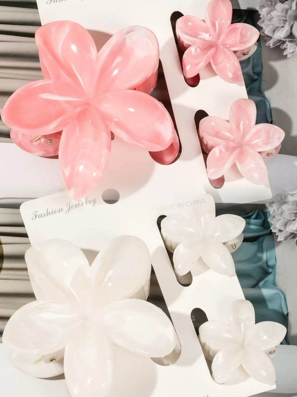 Hawaiianische Blumenkrallenklammern für Frauen, Blumen-Haarklammern mit Marmorader für dünnes Haar, süßer Strand-Haarschmuck