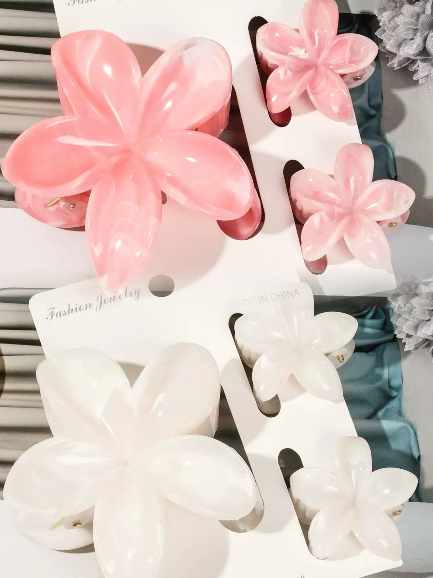 Hawaiianische Blumenkrallenklammern für Frauen, Blumen-Haarklammern mit Marmorader für dünnes Haar, süßer Strand-Haarschmuck