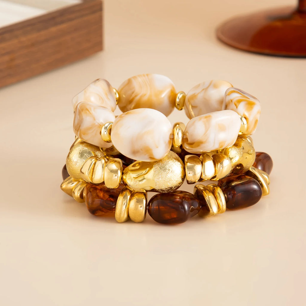 Salircon Y2K 3 Teile/satz Böhmischen Acryl Harz CCB Perlen Armband Frauen Vintage Barock Stil Spleißen Armreif Täglichen Charme Schmuck