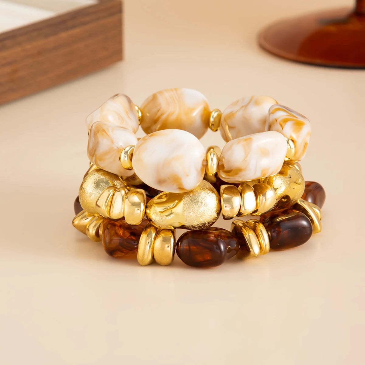 Salircon Y2K 3 Teile/satz Böhmischen Acryl Harz CCB Perlen Armband Frauen Vintage Barock Stil Spleißen Armreif Täglichen Charme Schmuck