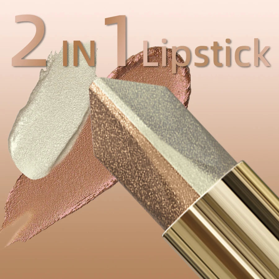 Zweifarbiger Lidschattenstift, schimmernd, glitzernd, braune Farbe, dimensional, natürlich, ohne Make-up auszuziehen, Augenkosmetik für Frauen, Geschenk