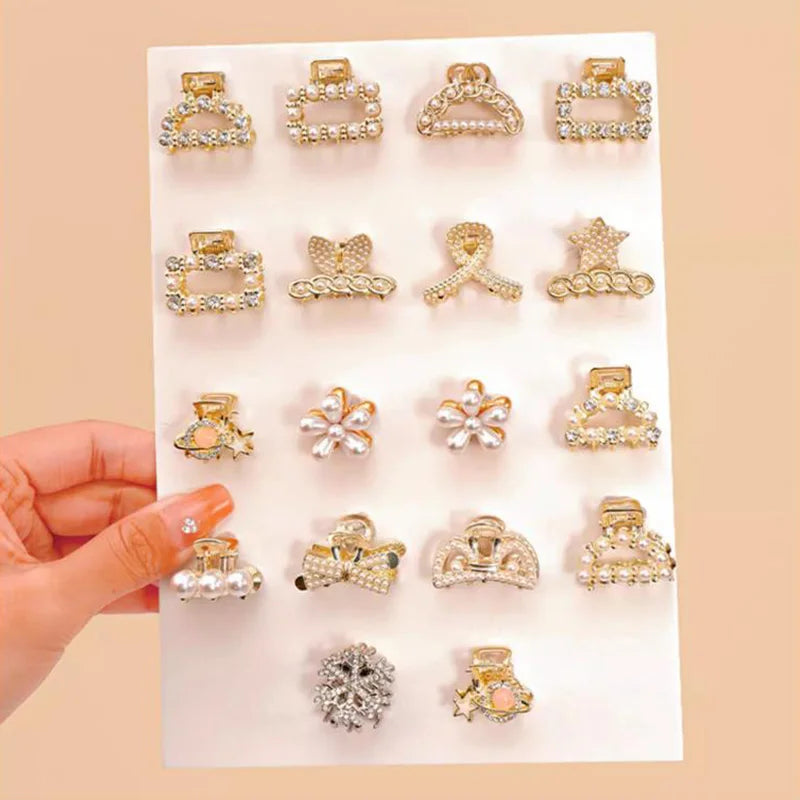 6/8/10 Stück/Set Kleine Strass-Perlen Geometrische Metall-Haarklammern für Frauen und Mädchen Süße Mini-Haarspangen Haaraccessoires