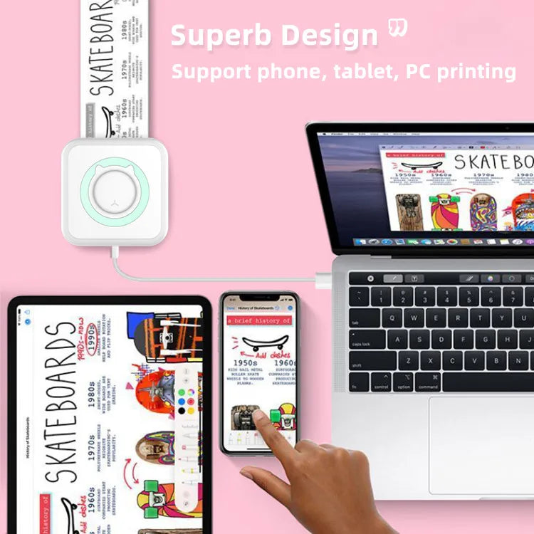 Tragbarer Mini-Thermodrucker, kabellos, BT 203 dpi, Fotoetikett, Memo, falsche Frage, Drucken mit USB-Kabel, tragbar