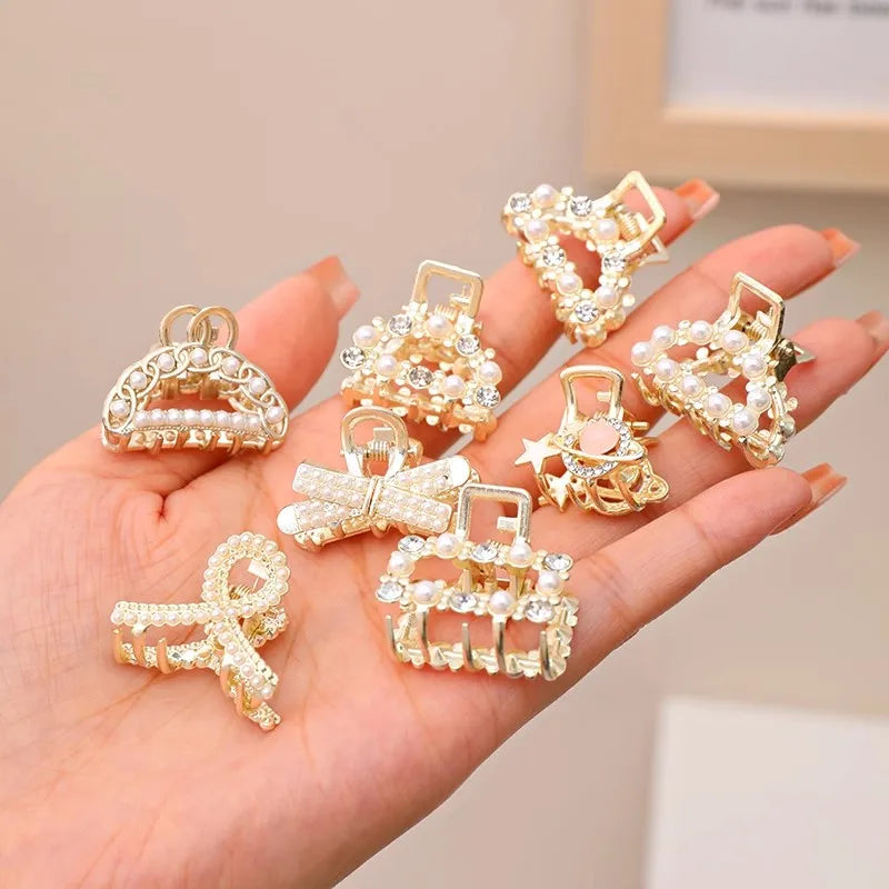 6/8/10 Stück/Set Kleine Strass-Perlen Geometrische Metall-Haarklammern für Frauen und Mädchen Süße Mini-Haarspangen Haaraccessoires