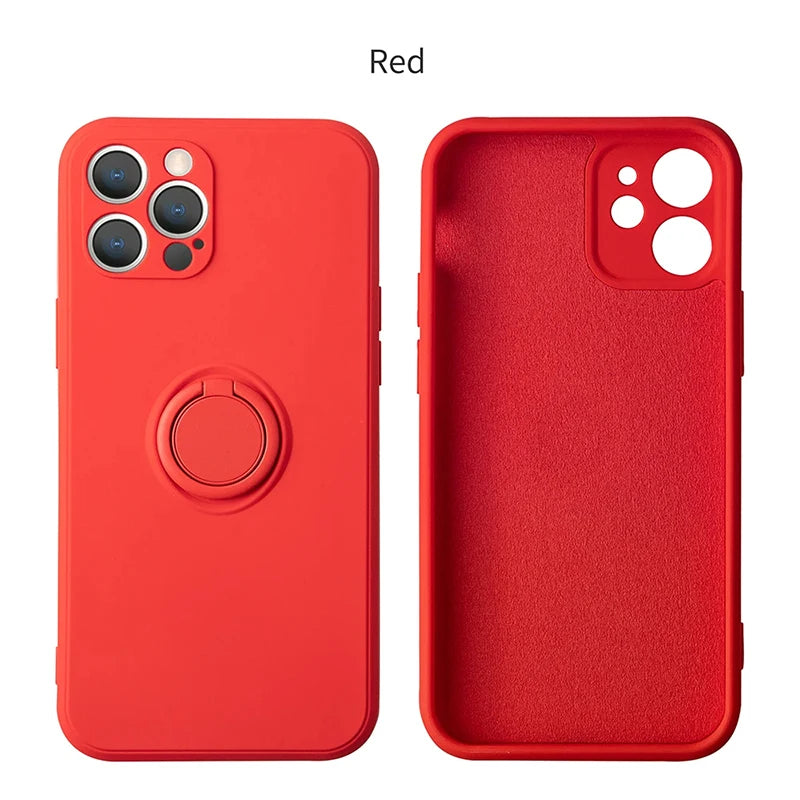 Flüssiges Silikon, magnetische Halterung, Ring-Telefonhüllen für iPhone 15 14 13 12 11 Pro Max Mini X XS XR 8 7 Plus, stoßfeste Rückseite