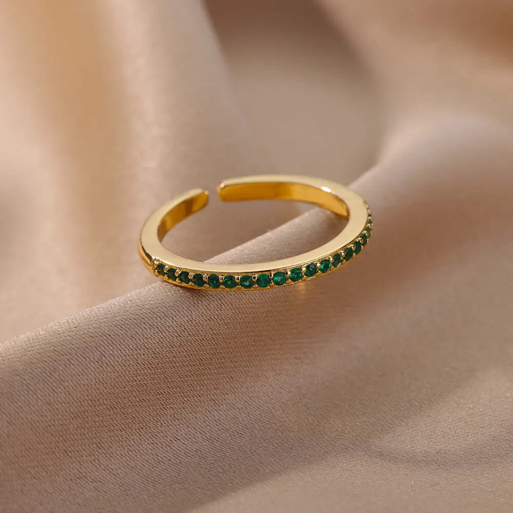 Mini Zirkon Grüne Ringe Für Frauen Edelstahl Gold Farbe Einstellbare Finger Ring Verlobung Hochzeit Weihnachten Schmuck Geschenk