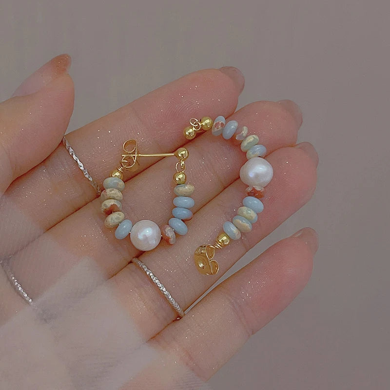 Urlaubsstil-Design, Naturstein-Perlen-Perlen-Anhänger-Ohrringe für Frauen und Mädchen, 2024, Modeschmuck, ungewöhnliche Accessoires