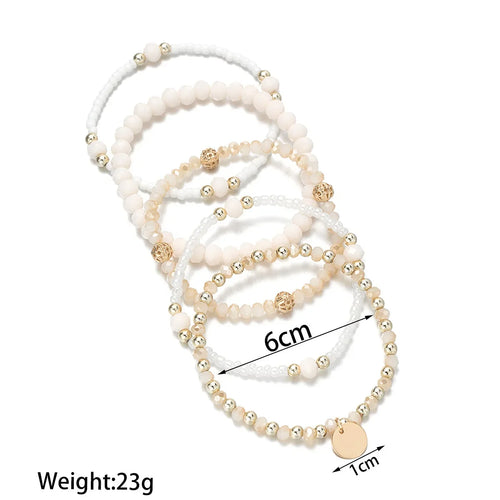 5Pcs Mode Harz Perlen Armband Set Für Frauen Runde Stück Charme Elastische Perle Kette Armreif Handgelenk Strap Weibliche Urlaub schmuck