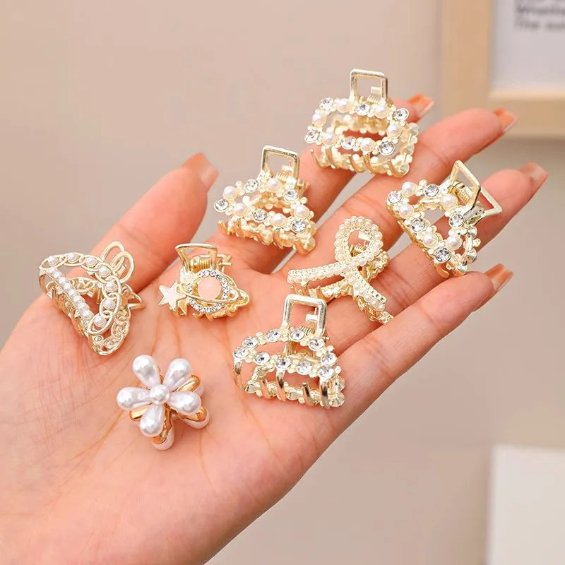 6/8/10 Stück/Set Kleine Strass-Perlen Geometrische Metall-Haarklammern für Frauen und Mädchen Süße Mini-Haarspangen Haaraccessoires