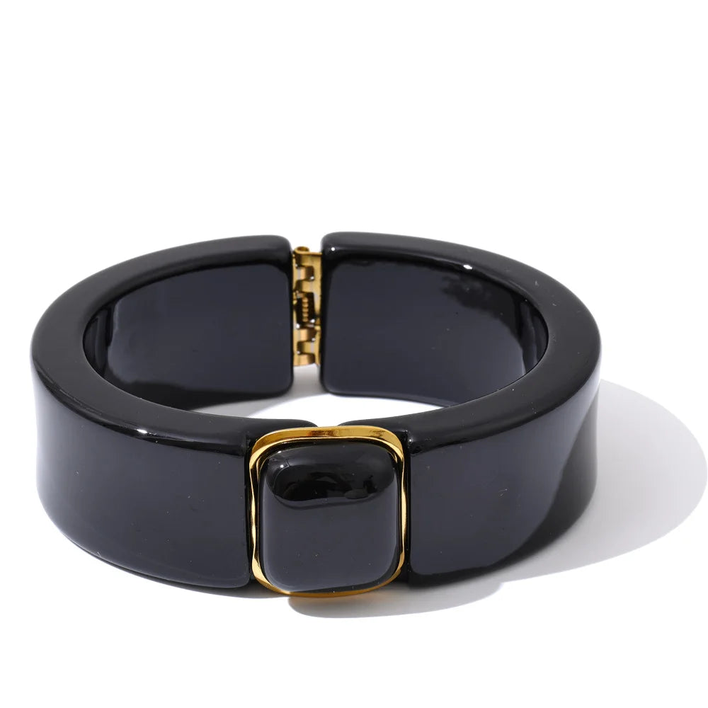 Yhpup 66 mm grün rosa braun lila Acryl dicker Armband Armreif für Frauen Edelstahl eingetroffen 2025, Handgelenkschmuck Geschenk