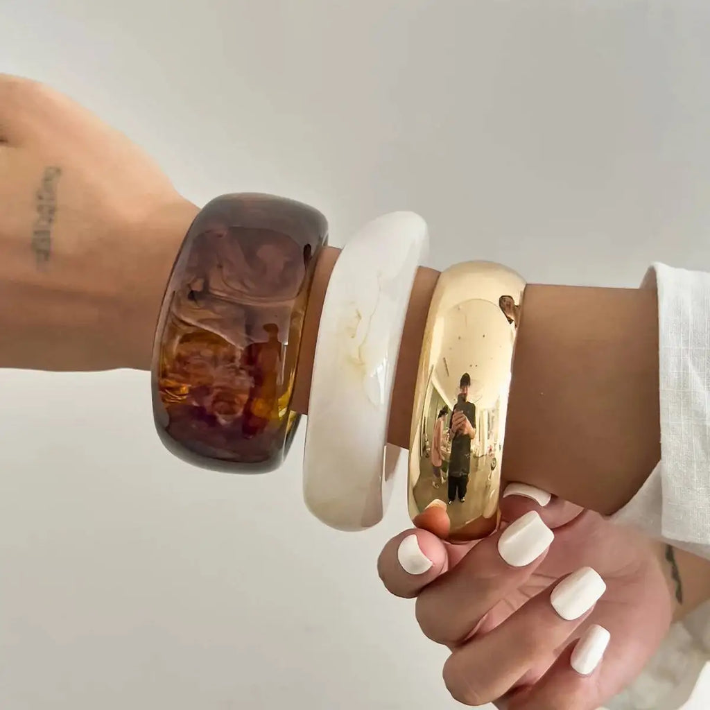 Salircon 3 Stil Trendy Übertrieben Harz Breite Armreif Frauen HipHop Gold Farbe Geometrische Heavy Metal Armreifen Armband Männer Schmuck