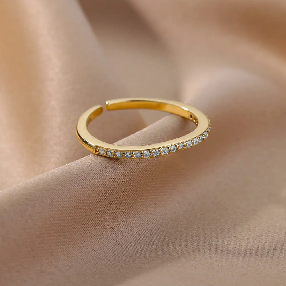 Mini Zirkon Grüne Ringe Für Frauen Edelstahl Gold Farbe Einstellbare Finger Ring Verlobung Hochzeit Weihnachten Schmuck Geschenk