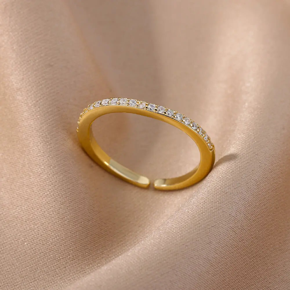 Mini Zirkon Grüne Ringe Für Frauen Edelstahl Gold Farbe Einstellbare Finger Ring Verlobung Hochzeit Weihnachten Schmuck Geschenk