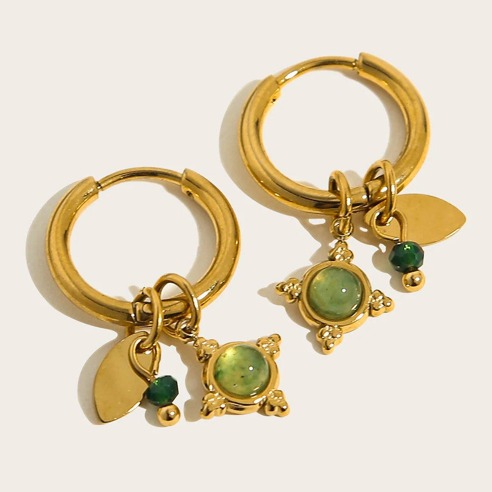 YACHAN 18 Karat vergoldete Edelstahl Creolen für Frauen Vintage grünen Naturstein Charms trend igen wasserdichten Schmuck
