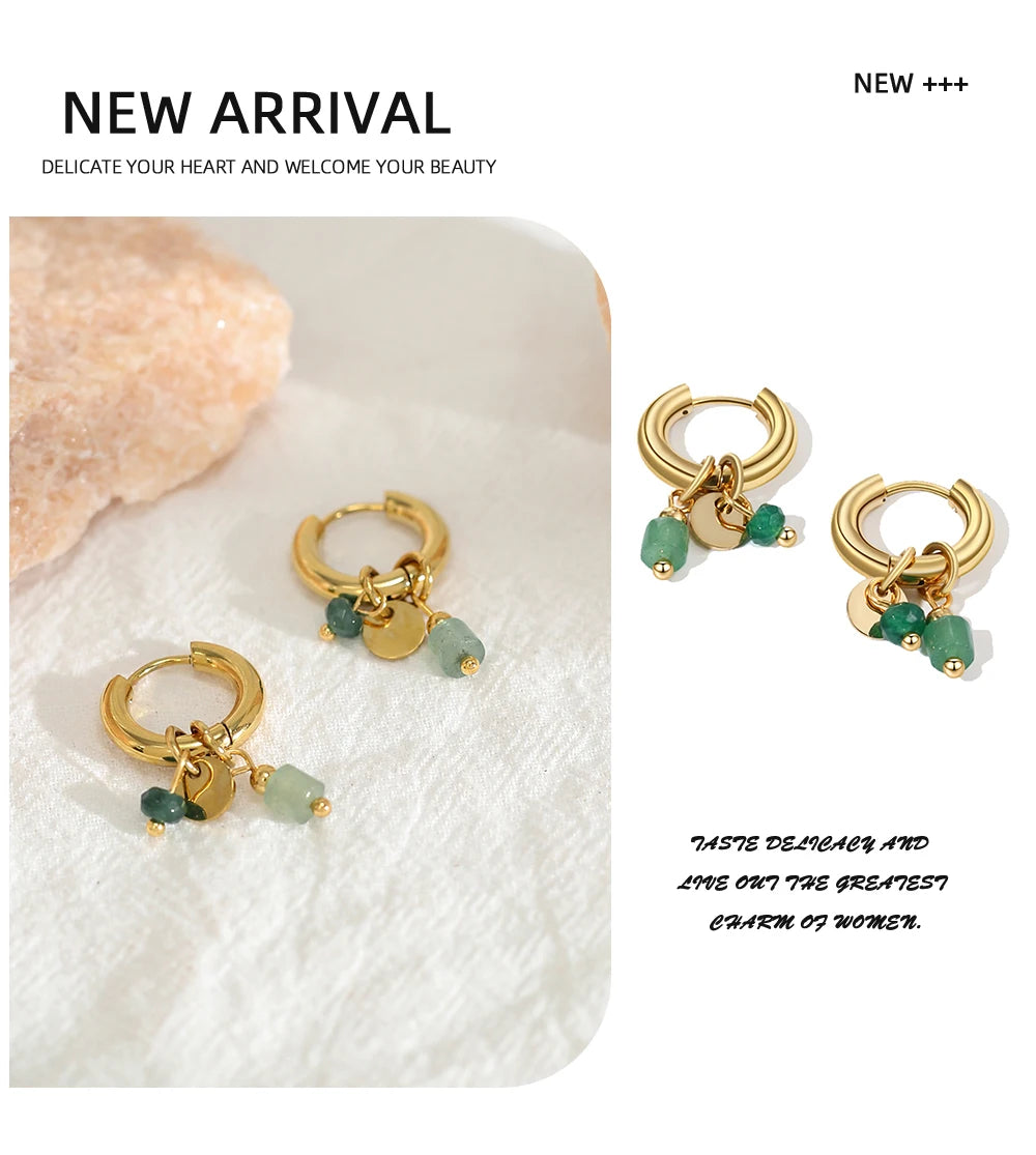 YACHAN 18 Karat vergoldete Edelstahl Creolen für Frauen Vintage grünen Naturstein Charms trend igen wasserdichten Schmuck