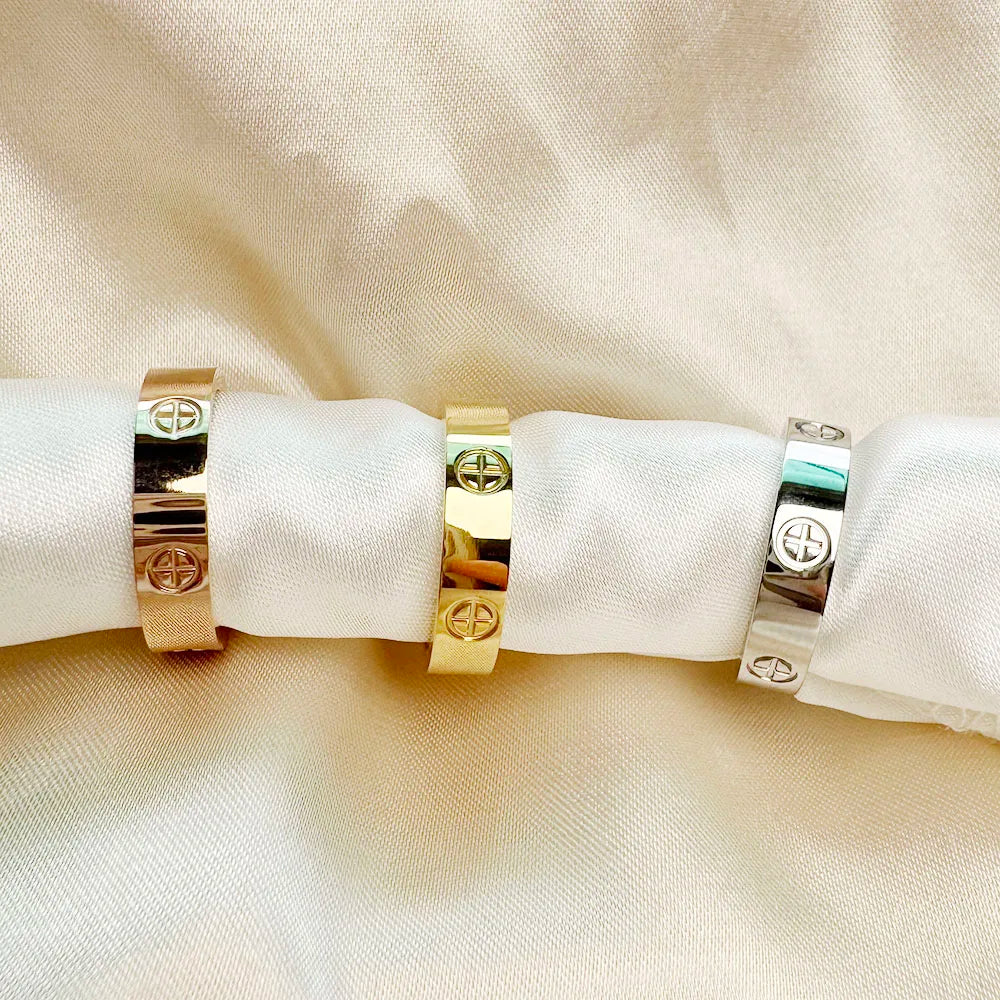 Luxusmarke, klassisches Kreuz mit Stein, Edelstahlring für Mädchen und Frauen, Paarringe für Hochzeit, Geburtstag, Geschenk, verblasst nicht