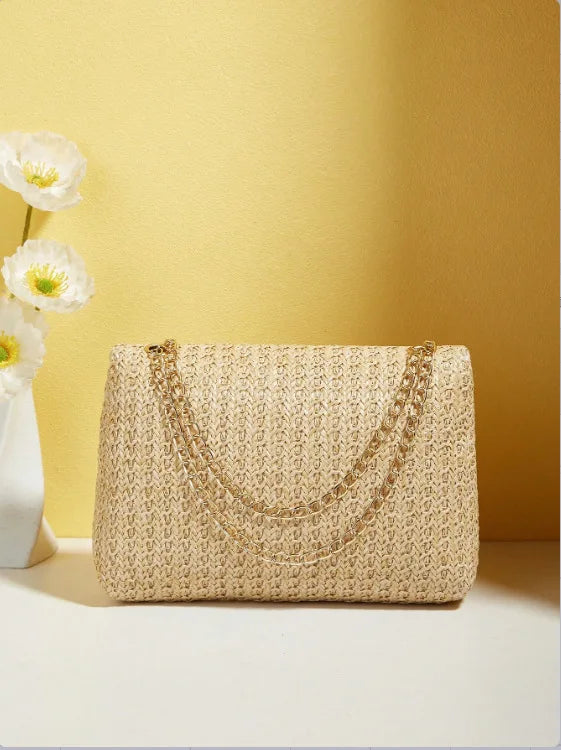 Modische Retro-Stil Gewebte Einzel-Schultertasche für Damen, Vielseitige Trendige Crossbody-Strohtasche, Bohemian-Style Kleine Quadratische Tasche