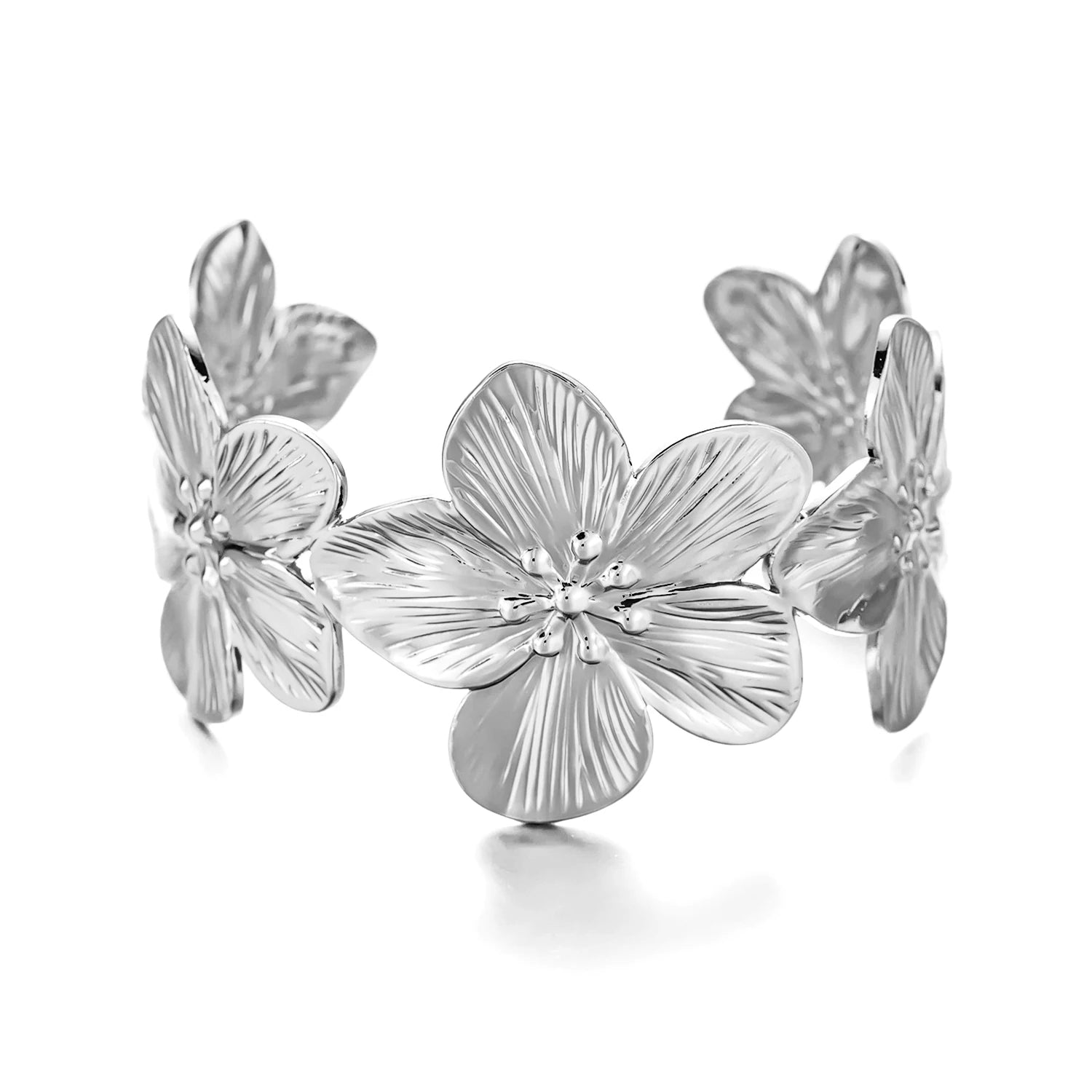 Mode Vintage Blume Manschette Armband für Frauen Trendy Gold Farbe Metall Breite Blume Öffnung Armreifen Mädchen Elegante Partei Schmuck
