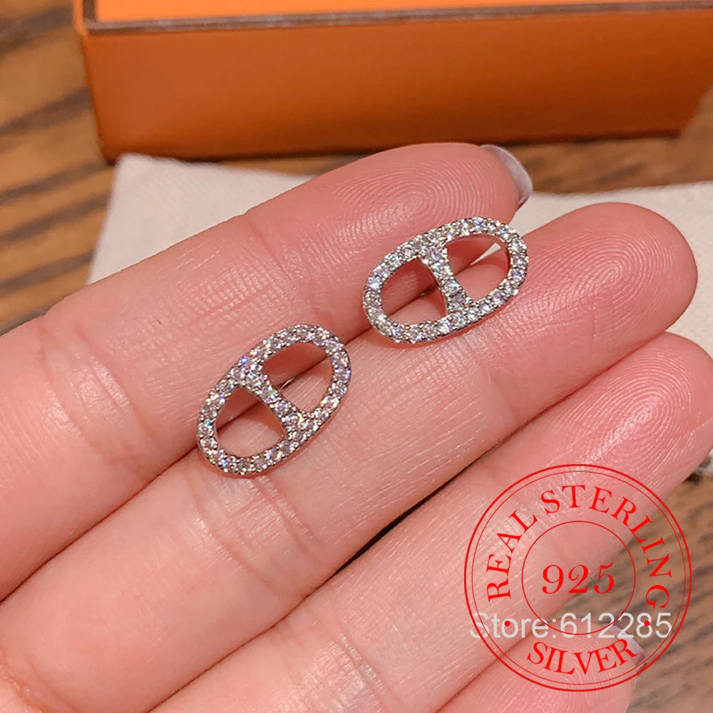 Ohrstecker aus 925er-Sterlingsilber, Kristall-Schwein-Nasen-Ohrstecker für Frauen und Mädchen, Party-Schmuck für Mädchen, Freund, Geschenk