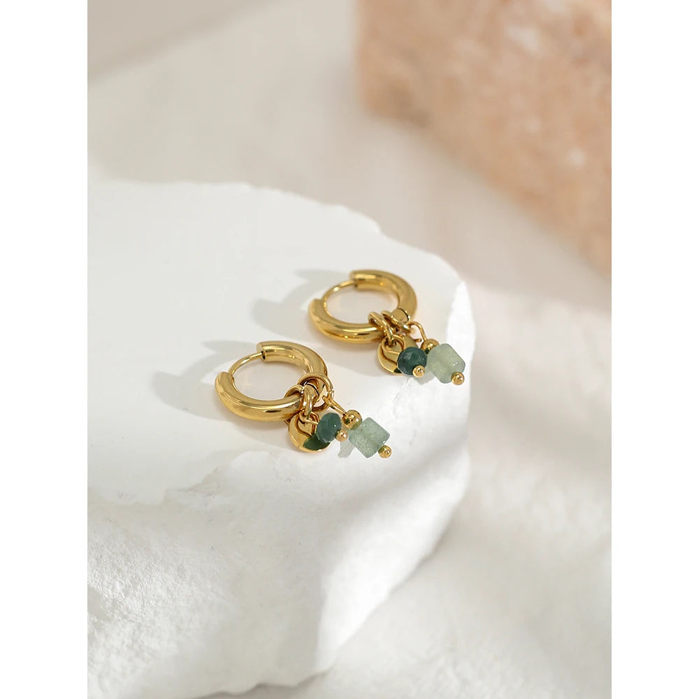 YACHAN 18 Karat vergoldete Edelstahl Creolen für Frauen Vintage grünen Naturstein Charms trend igen wasserdichten Schmuck