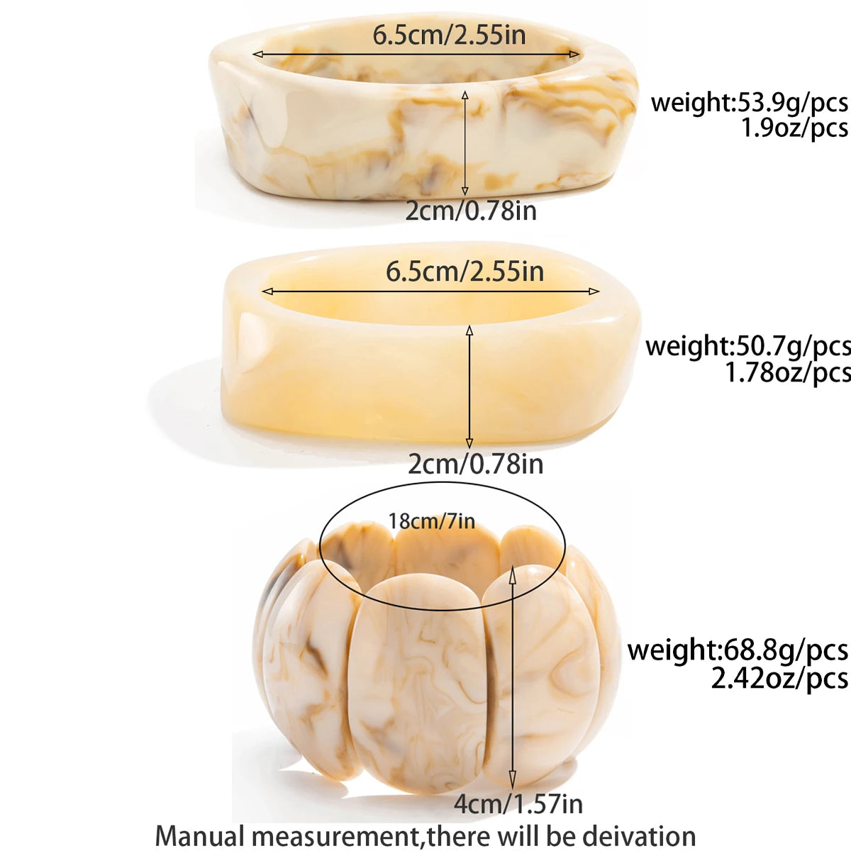 Salircon 3 Stile Bohemian Beige Breite Harz Acryl Verschmieren Armreifen für Frauen Punk Geometrische Arm Armband Ästhetischen Y2K Schmuck