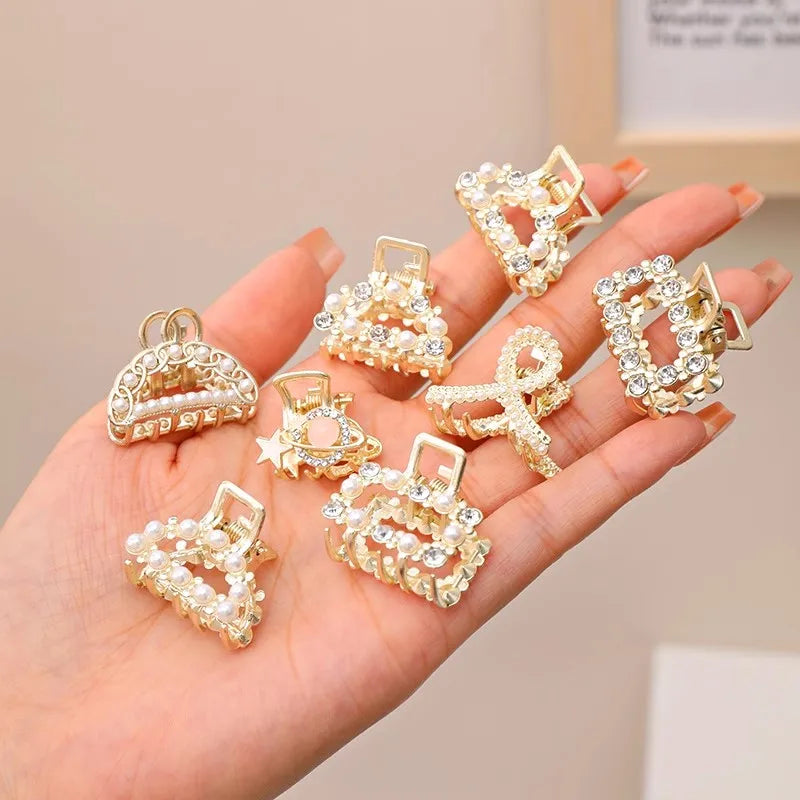 6/8/10 Stück/Set Kleine Strass-Perlen Geometrische Metall-Haarklammern für Frauen und Mädchen Süße Mini-Haarspangen Haaraccessoires