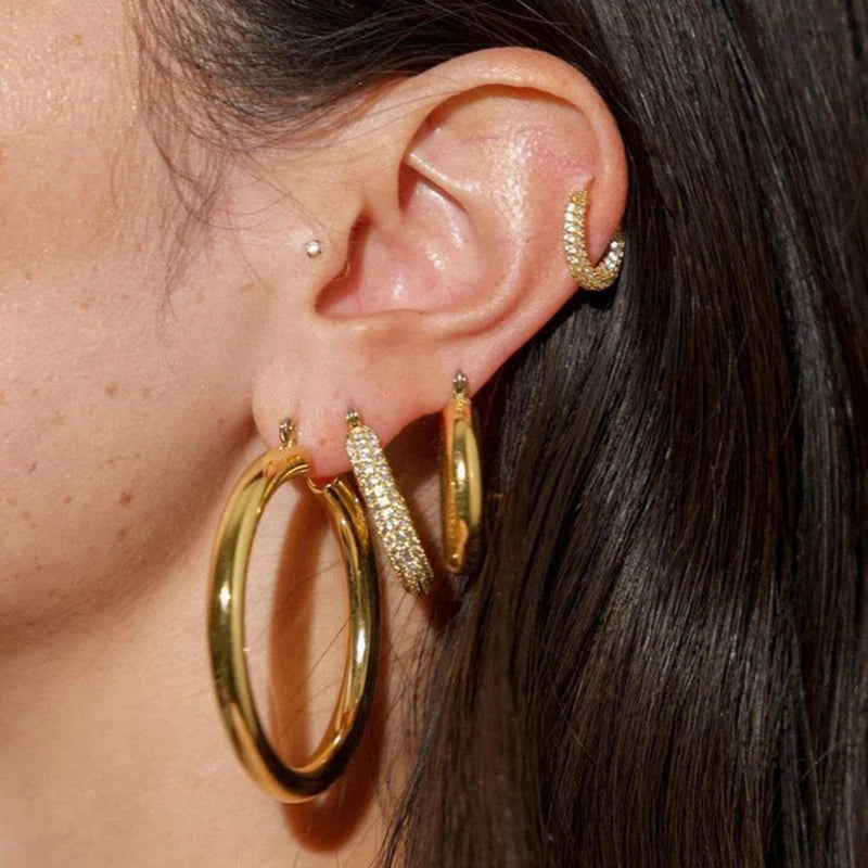 Mode CZ Zirkon Runde Huggie Creolen für Frauen Geometrische U Form Ohr Schnalle Hoops Vergoldet Edelstahl Schmuck