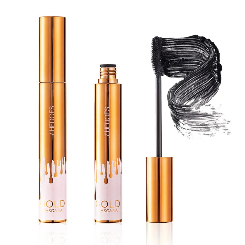 Dicke, lockige, schwarze, wasserfeste, nicht verschmierende, schlanke, langlebige und make-upfreie Augen-Mascara in schwarzer Goldfarbe