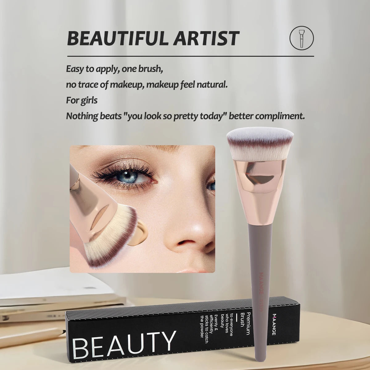 MAANGE Flachkopf-Grundierungspinsel mit Box – Für Puder, Rouge & Concealer
