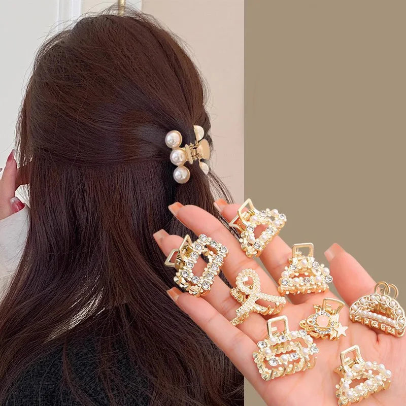 6/8/10 Stück/Set Kleine Strass-Perlen Geometrische Metall-Haarklammern für Frauen und Mädchen Süße Mini-Haarspangen Haaraccessoires